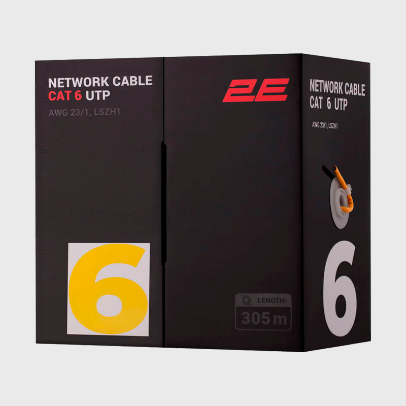 0e5f0ab8177fabf86263c60aba8795b9.png Кабель витая пара 2E CAT 6 UTP, LSZH-1, 305м, AWG 23/1 (Желтый) (2E-CBL6EUTP-LSZH1-YLW) — изображение 1
